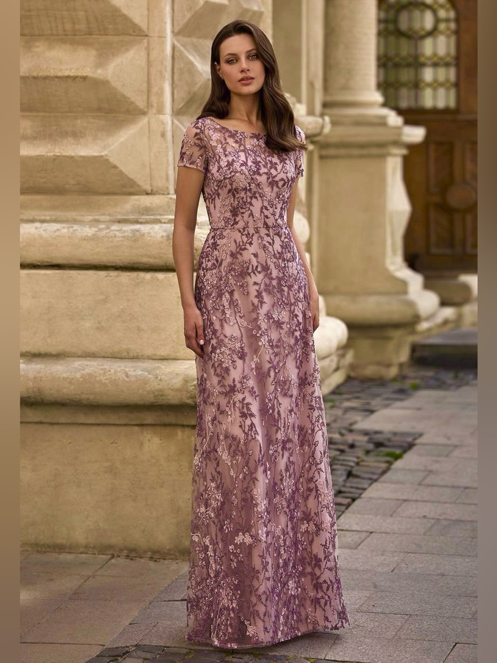 LA FEMME Lace Column Dress NEW Size 2 Dusty Lilac Purple